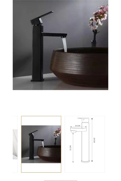 Siyah Çanak Lavabo Bataryası Mat Siyah Lavabo Bataryası Kare Modern Tasarım ürün görseli 1