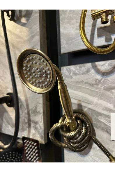 Antik Gold Duş Sistemi Klasik Vintage Pirinç Duş Seti Askı Apatı Komple Set ürün görseli 1