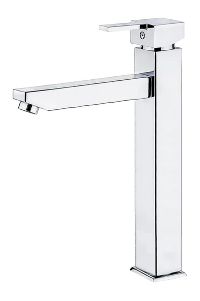Çanak Lavabo Armatür Silver Gümüş Batarya Kare Yüksek Model Premium Musluk ürün görseli 1