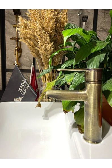 Mat Gold Lavabo Bataryası Antik Lavabo Bataryası Altın Lavabo Musluğu Fırçalanmış Mat Altın Batarya ürün görseli 1