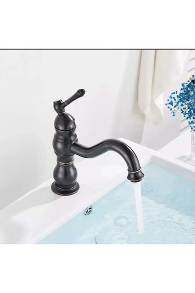 Siyah Lavabo Bataryası Vintage Tasarım Banyo Musluğu Siyah Armatür ürün görseli 1