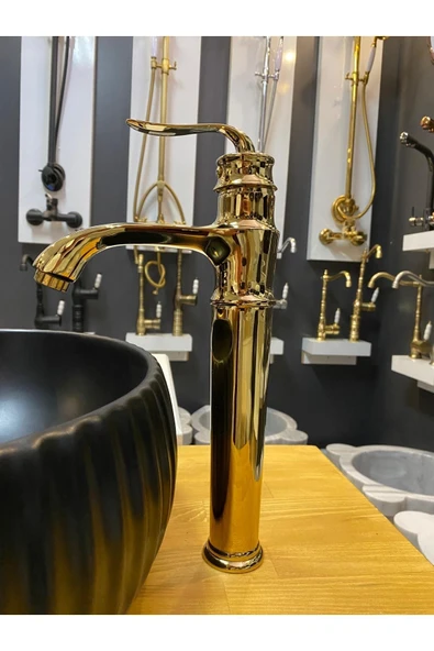 Gold Çanak Lavabo Bataryası Vintage Model Çanak Armatür 5 Yıl Garantili Batarya ürün görseli 1