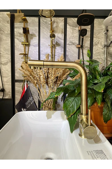 Antik Gold Premium Arıtmalı Mutfak Bataryası 3 Yollu Mutfak Musluk Mat Altın Evye Bataryası ürün görseli 1