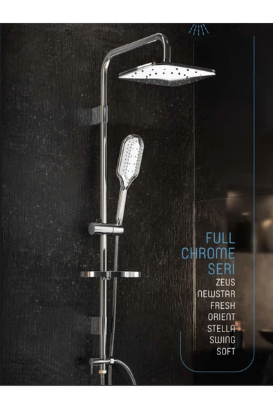 Duş Sistemi Banyo Duş Başlığı Tepe Yağmurlama Seti Batarya Dahil Komple Set Silver Gümüş Kare Model ürün görseli 1