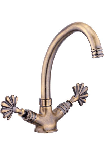 Antik Gold Lavabo Bataryası Eskitme Musluk Özel Tasarım Armatür Banyo Musluğu ürün görseli 1