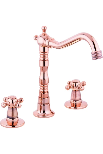 Ankastre Lavabo Bataryası Bronz Lavabo Musluğu Üç Girişli Bakır Batarya Ankastre Vintage ürün görseli 1