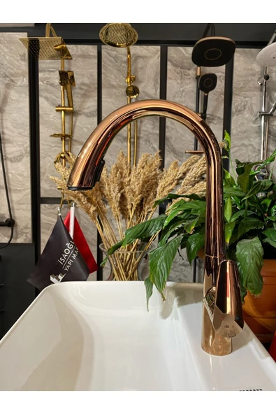 Bakır Mutfak Bataryası Bronz Evye Musluğu Spiralli Batarya Premium Tasarım Rose Bakır Mutfak Armatür ürün görseli 1