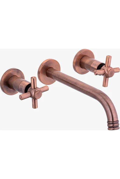 Bronz Ankastre Lavabo Bataryası Duvardan Armatür Bakır Renk Vintage Tasarım ürün görseli 1