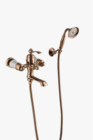 Bakır Duş Seti Rose Bronz Vintage Duş Sistemi Porsalenli İşlemeli Premi ürün görseli 1