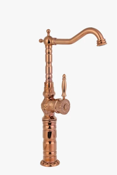 Bakır Çanak Lavabo Bataryası Klasik Tasarım Vintage Bronz Batarya Musluk İşlemeli Armatür ürün görseli 1