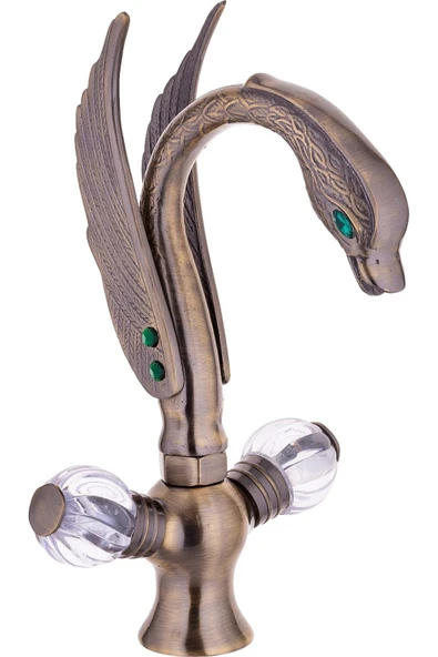 Antik Eskitme Lavabo Bataryası Özel Tasarım Vintage Taşlı Açma Kulplu Antik Batarya ürün görseli 1
