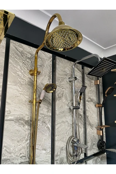 Altın Duş Seti Gold Duş Sistemi Vintage Model Gold Duş Başlığı Country Premium Model Batarya Dahil ürün görseli 1