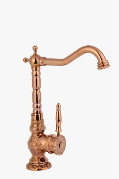 Bakır Mutfak Bataryası Bronz Evye Musluğu Vintage Armatür İşlemeli Batarya ürün görseli 1