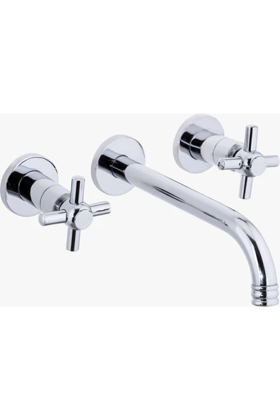 Ankastre Lavabo Bataryası Duvardan Vintage Armatür Silver Gümüş Renk ürün görseli 1