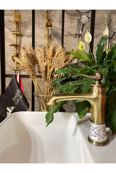 Antik Gold Vintage Banyo Lavabo Bataryası Mat Altın Lavabo Musluğu Altın Lavabo Bataryası ürün görseli 1