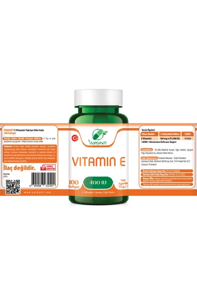 Yurdavit E Vitamini 100 Kapsül 400 Ünite Aromasız - Resim 4