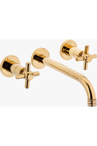 Gold Ankstre Lavabo Bataryası Duvardan Armatür Pirinç Malzeme Vintage Lavabo Batarya ürün görseli 1