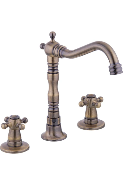 Mat Gold Ankastre Batarya Üç Girişli Vintage Ankastre Musluk Antik Gold Pirinç Lavabo Bataryası ürün görseli 1