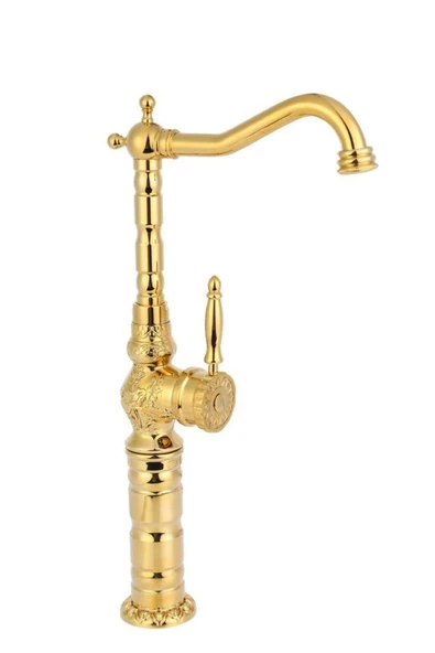 Gold Çanak Lavabo Bataryası Vintage Klasik Çanak Armatür Yüksek Model Altın Musluk ürün görseli 1
