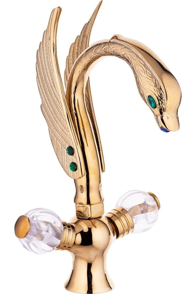 Gold Lavabo Bataryası Özel Tasarım Vintage Taşlı Lavabo Musluğu Gold ürün görseli 1