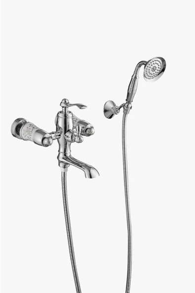 Krom Duş Seti Vintage Tasarım Duş Bataryası Premium Set Kompe Pirinç ürün görseli 1