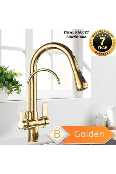 Mutfak Evye Bataryası Dual Flow Su Arıtma Çıkışlı Yeni Tasarım Gold+fiskiyeli+5 Yıl Garanti ürün görseli 1