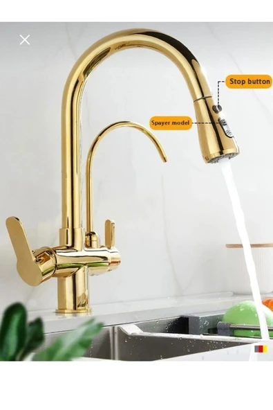 Gold Spiralli Mutfak Bataryası Spiralli Arıtıcılı Evye Armatür Tazzik ve Spreyleme Mod ürün görseli 1