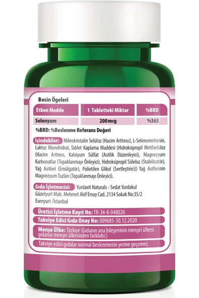 Yurdavit Selenium 200 Mcg Selenyum 120 Tablet - Resim 2