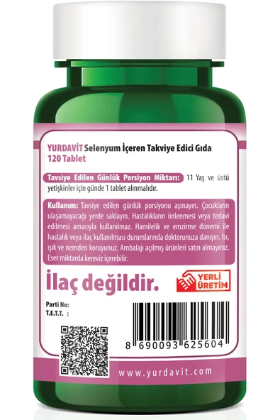 Yurdavit Selenium 200 Mcg Selenyum 120 Tablet - Resim 3