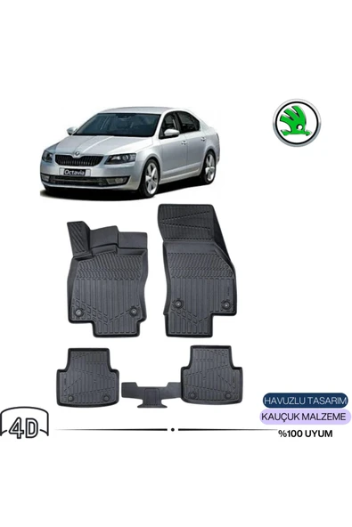 SKODA OCTAVIA 2013-2020 4D ( Araca Özel ) PREMİUM HAVUZLU PASPAS ürün görseli 1