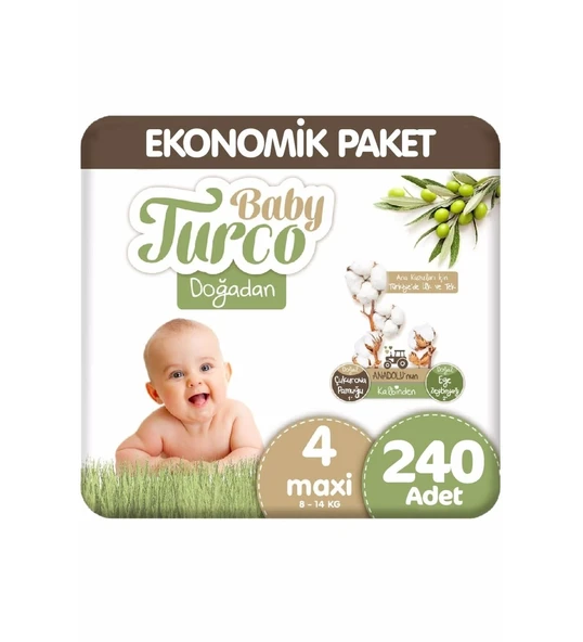 Baby Turco Doğadan 4 Numara Maxi 240'lı Bebek Bezi ürün görseli 1