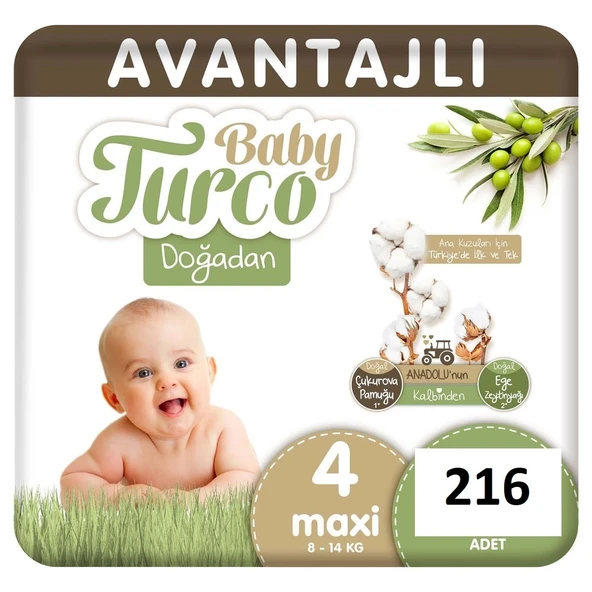 Baby Turco Doğadan 4 Beden Maxi 216'lı Bebek Bezi ürün görseli 1