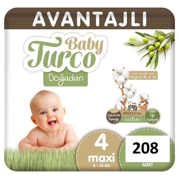 Baby Turco Doğadan 4 Numara Maxi 208'li Bebek Bezi ürün görseli 1