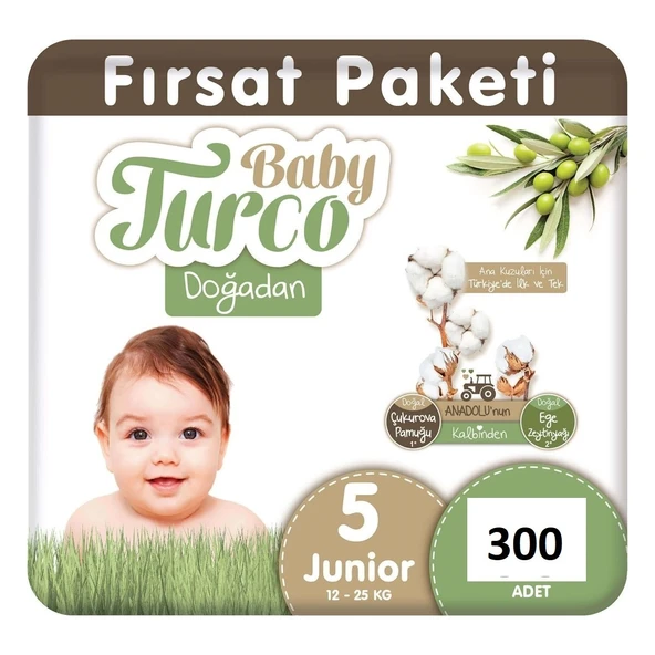 Baby Turco Doğadan 5 Beden Junior 300'lü Bebek Bezi ürün görseli 1