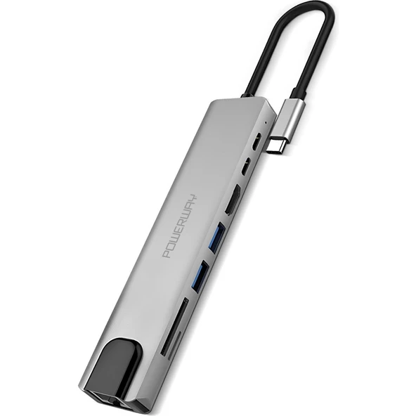 8 in 1 Type-C Hub Dönüştürücü 4K Hdmi USB Micro Sd Gigabyte Ethernet ürün görseli 1