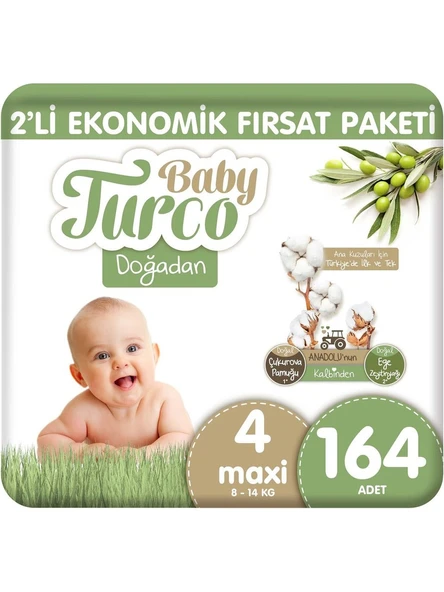 Baby Turco Doğadan 4 Numara Maxi 164'lü Bebek Bezi ürün görseli 1