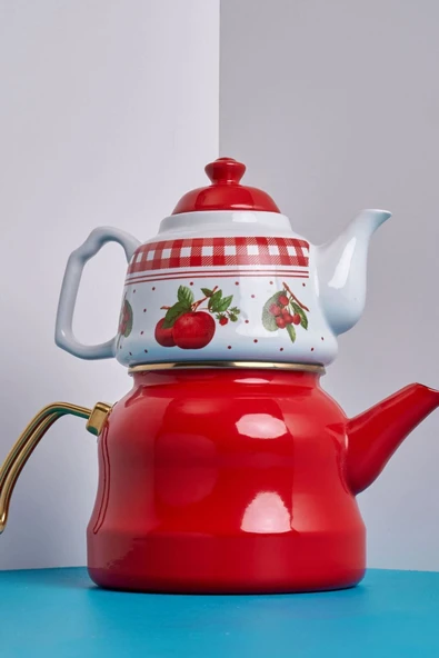 Miss Betty MELA ROSSA 2.6 LT EMAYE PORSELEN DEMLİKLİ ÇAYDANLIK ürün görseli 1