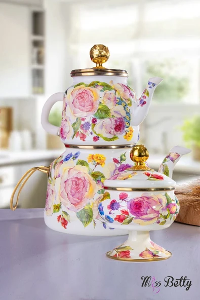 Miss Betty Emaye Çaydanlık Ve Şekerlik Takımı Rose Deluxe ürün görseli 1