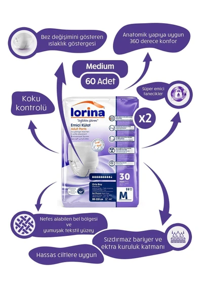 Lorina Emici Külot Orta Boy M 30'lu 2 Adet Hasta Bezi ürün görseli 1