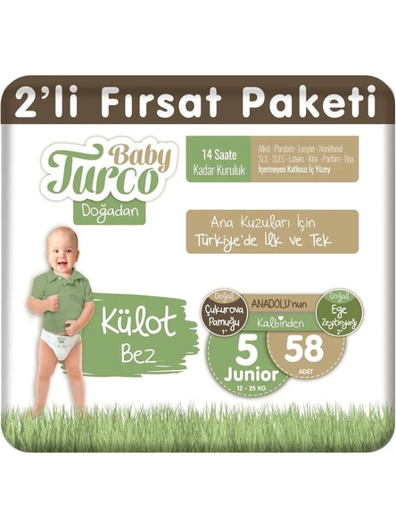 Baby Turco Doğadan 5 Numara Junior 58'li Külot Bez ürün görseli 1