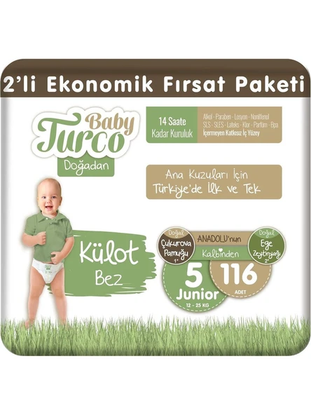 Baby Turco Doğadan 5 Numara Junior 116'lı Külot Bez ürün görseli 1