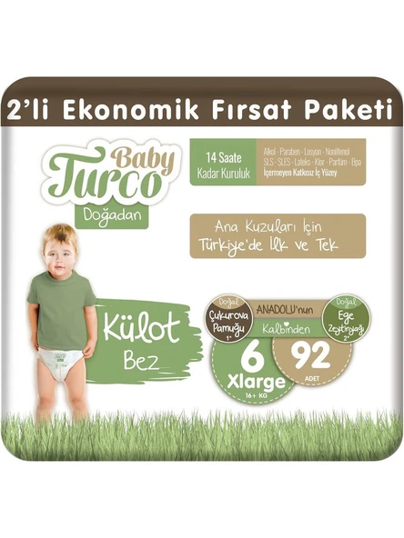 Baby Turco Doğadan 6 Numara XLarge 92'li Külot Bez ürün görseli 1