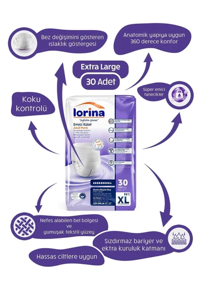 Lorina Emici Külot Ekstra Büyük Boy XL 30'lu Hasta Bezi ürün görseli 1