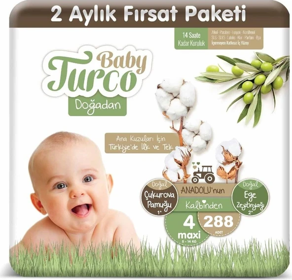 Baby Turco Doğadan 4 Beden Maxi 288'li Bebek Bezi ürün görseli 1