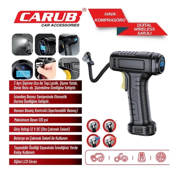 Carub Hava Kompresörü Dijital Wireless Şarjlı - Resim 2