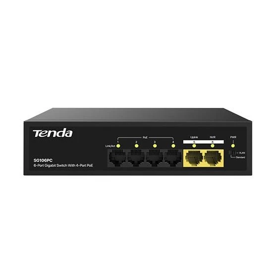 TENDA 6port 55w 4port PoE SG106PC GIGABIT 2GE Uplink Yönetilemez Switch ürün görseli 1