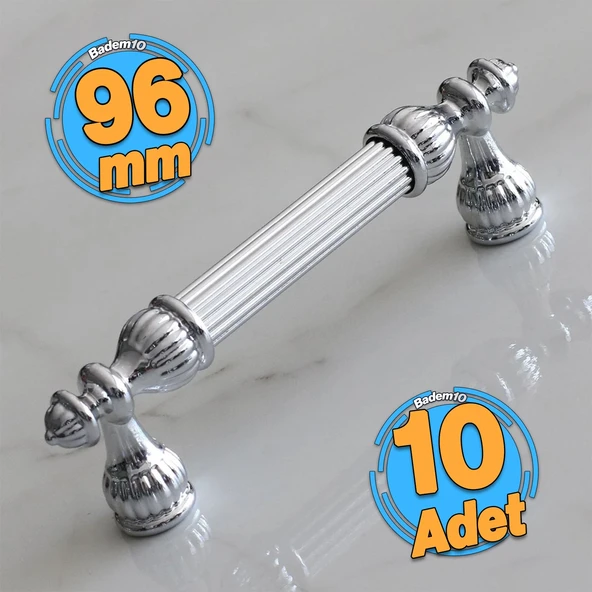 10 Adet Şah 96 mm Krom Renk Kulp Metal Mobilya Dolap Çekmece Kapak Mutfak Kulplar Kulbu Dolabı Kulpu ürün görseli 1