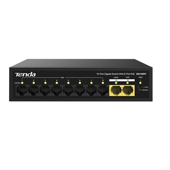 TENDA 10port 100w 8port PoE SG110PC GIGABIT 2-Uplink Yönetilemez Switch ürün görseli 1