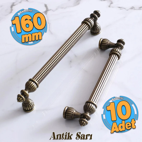 10 Adet Şah 160 mm Eskitme Antik Sarı  Metal Mobilya Mutfak Çekmece Kapak Dolap Dolabı Kulpu Kulbu ürün görseli 1