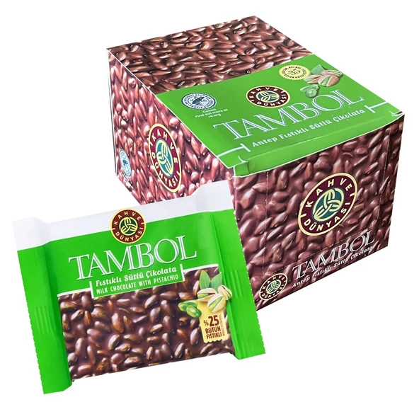 Kahve Dünyası Tambol Antep Fıstıklı Sütlü Çikolata 77 gr x 10 Adet ürün görseli 1